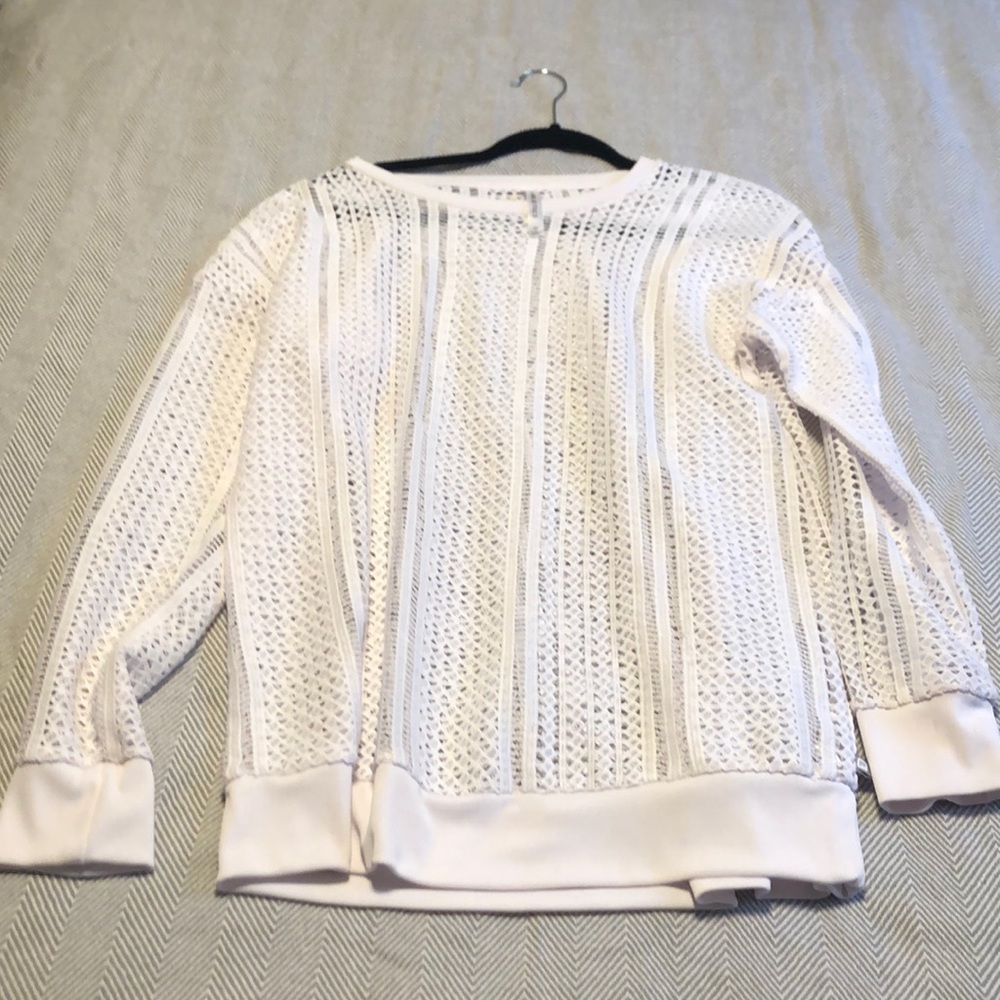 White geometric lace shirt